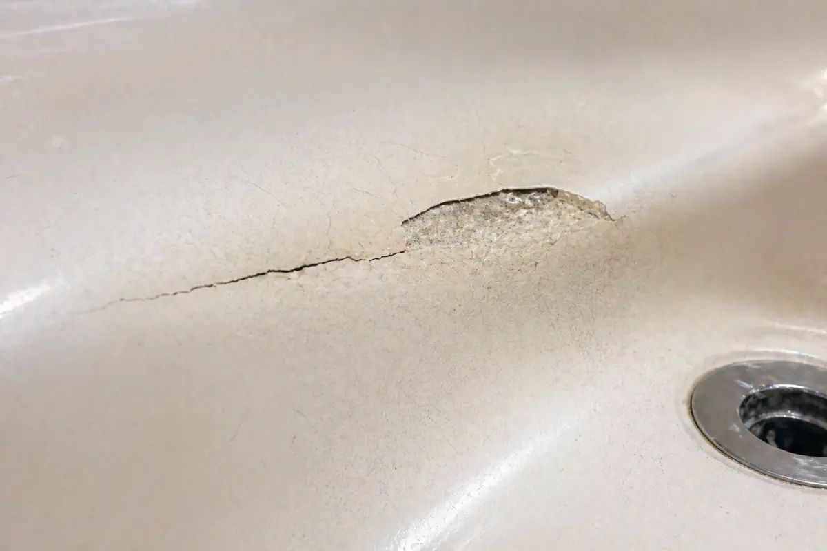 Fiberglass tub floor damage before repair review